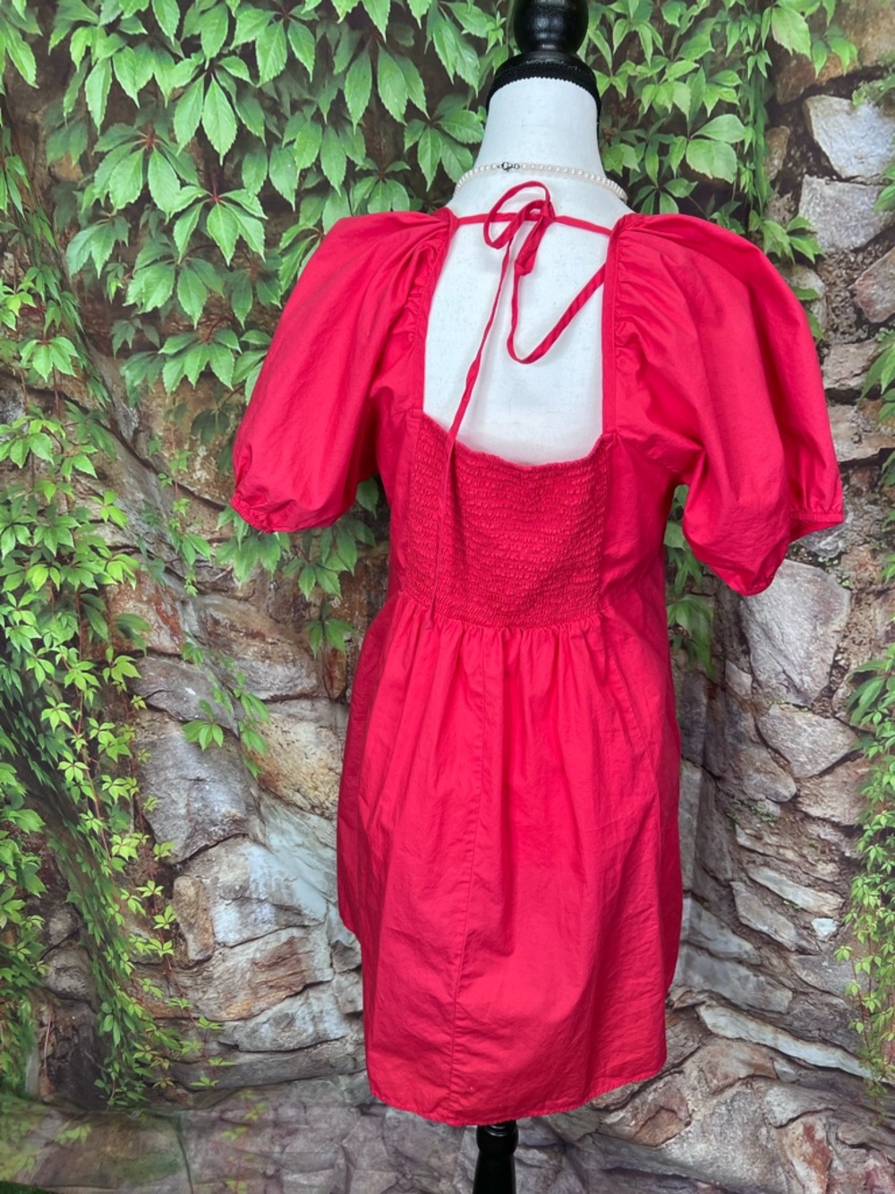 DRAPER JAMES Tomato Red Shirred Back Babydoll Dress, L - Picture 7 of 10
